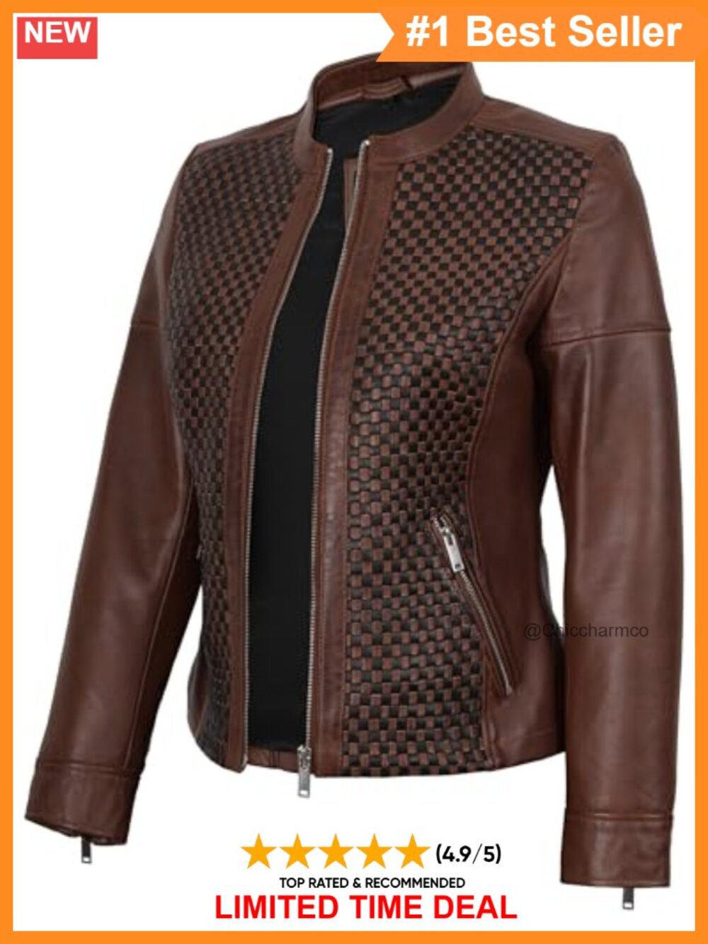 Decrum Lambskin Leather Cafe Racer Jacket Women's Zip Pockets